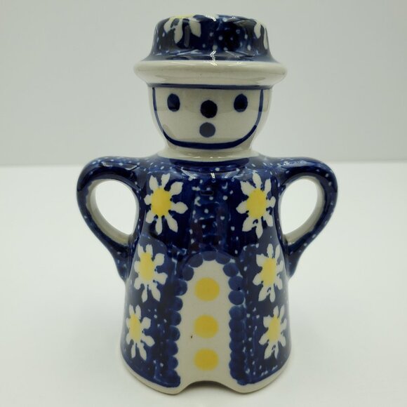 Polish Pottery Man & Woman Salt & Pepper Shakers Figural Daisy Floral Shakers - Picture 5 of 10